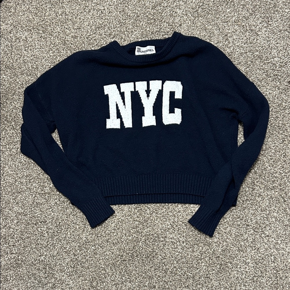 No Boundaries Navy Blue Crewneck Sweater with White NYC